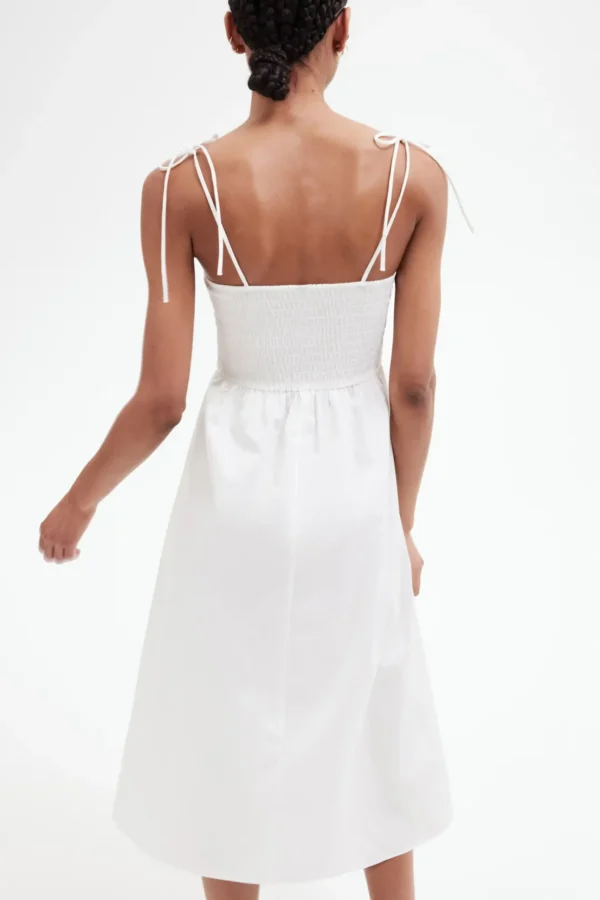 Shoulder-Tie Smocked Midi Dress